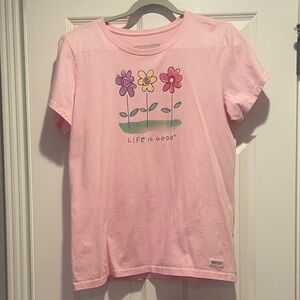 Life Is Good Pink Short Sleeve Tee with Floral Design